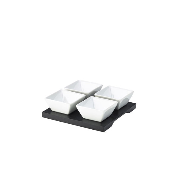 Black Wood Dip Tray Set 15 x 15cm W/ 4 Dishes (Pack of 4)