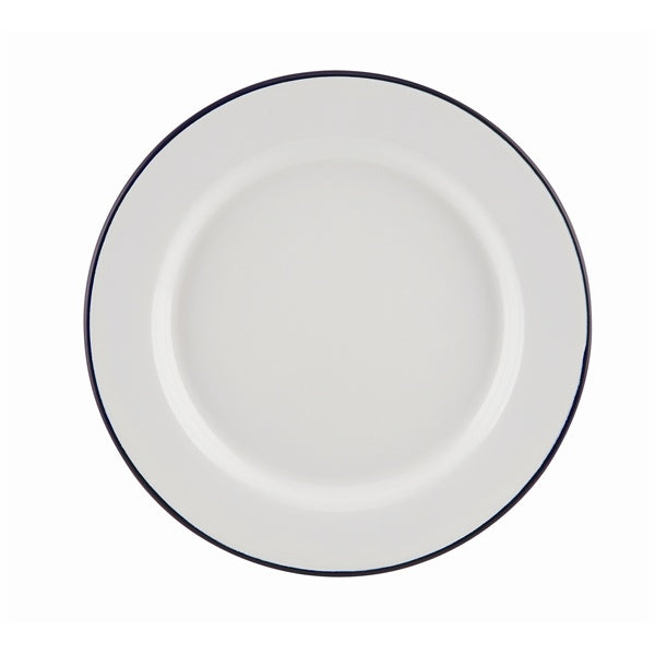 Enamel Wide Rim Plate White & Blue 20cm (Pack of 6)