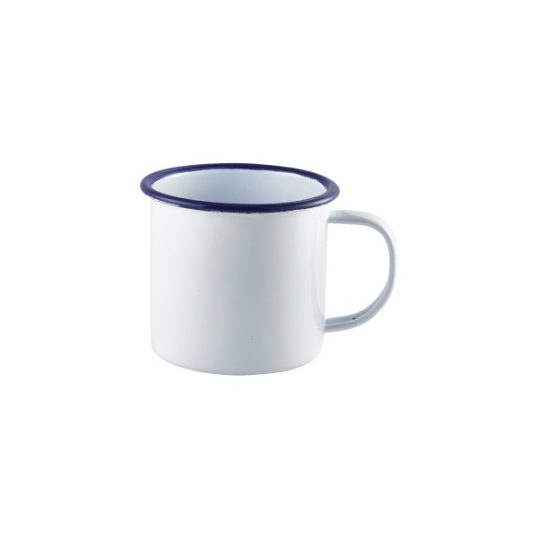 Enamel Mug White with Blue Rim 36cl/12.5oz (Pack of 6)