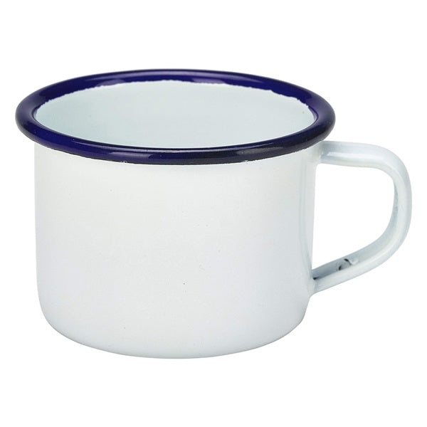 Enamel Mug White With Blue Rim 12cl/4.2oz (Pack of 6)