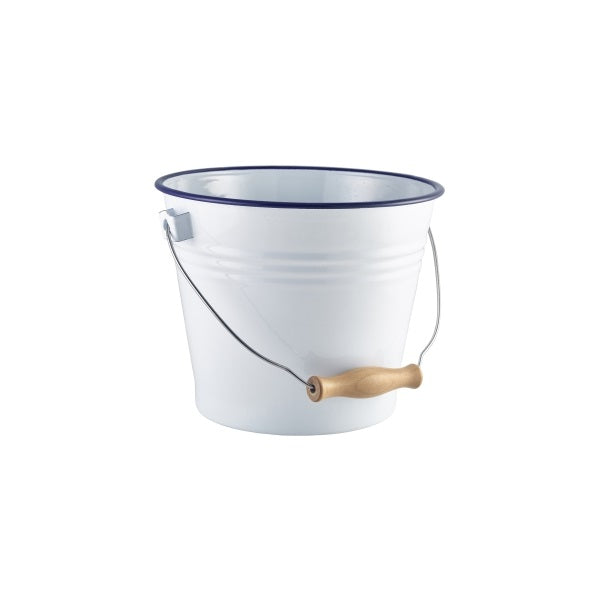 Enamel Bucket White with Blue Rim 16cm Ø