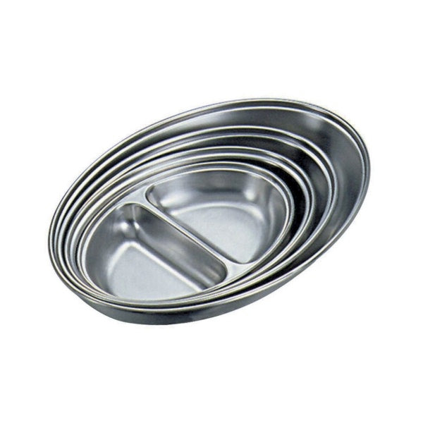 Stainless Steel 2 DIVISION  Oval Veg Dish 14"   Width 21.2cm