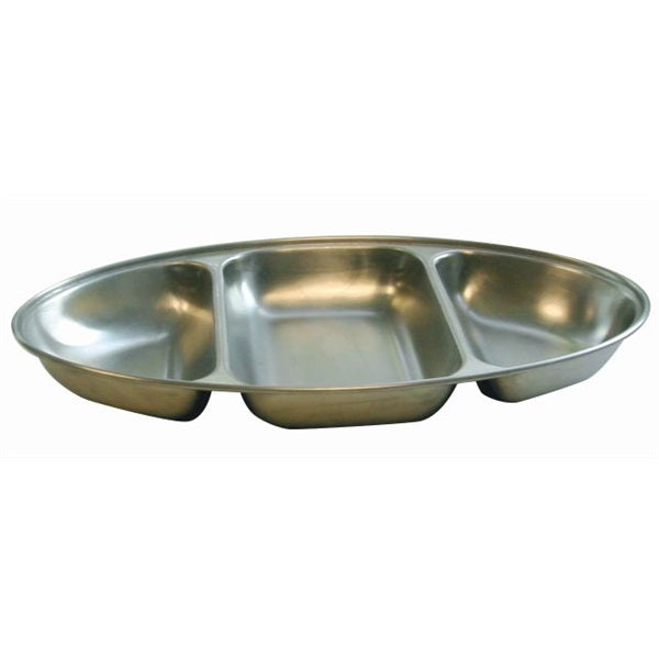Stainless Steel 3 DIVISION Oval Veg Dish 14"   Width 21.2cm