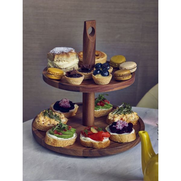 GenWare Acacia Wood Two Tier Afternoon Tea Cake Stand