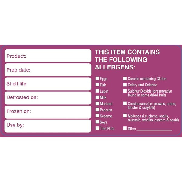 50x100mm Removable Product/Allergen Label (500)